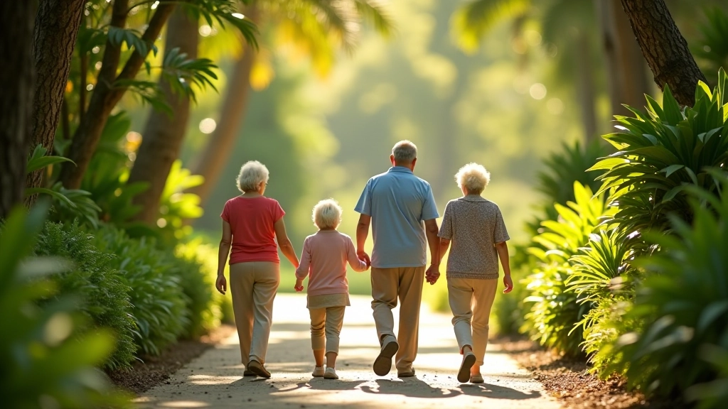 Grupo multigeneracional en caminata familiar por el Jardín Botánico